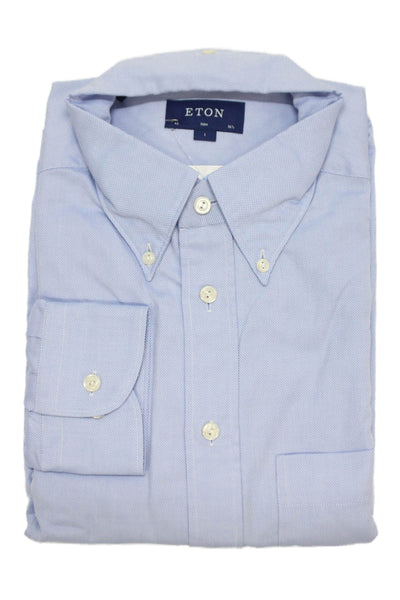 Eton Mens Blue Cotton Collared Long Sleeve Button-Up Shirt Size L