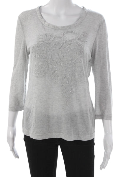 St. John Womens Gray Floral Basic 3/4 Sleeve Round Neck T-Shirt Size M
