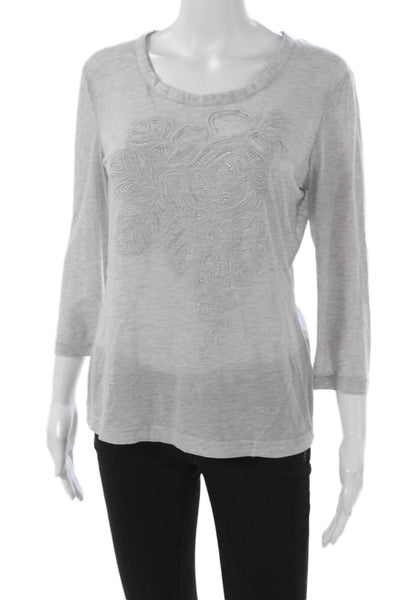 St. John Womens Gray Floral Basic 3/4 Sleeve Round Neck T-Shirt Size M