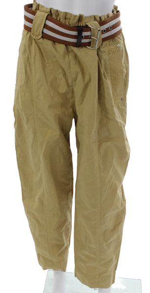 Pinko Womens Paperbag Pants Beige Cotton Buckle Inseam 26 Size 42