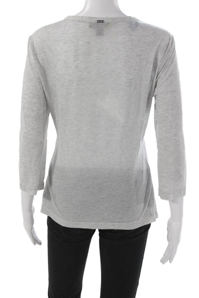 St. John Womens Gray Floral Basic 3/4 Sleeve Round Neck T-Shirt Size M