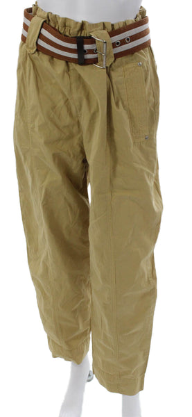 Pinko Womens Paperbag Pants Beige Cotton Buckle Inseam 26 Size 42