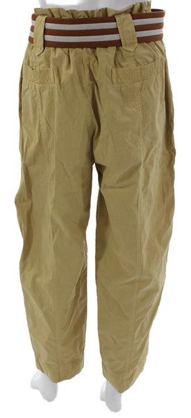Pinko Womens Paperbag Pants Beige Cotton Buckle Inseam 26 Size 42