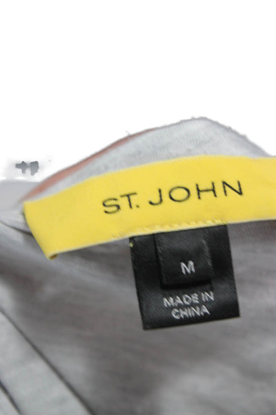 St. John Womens Gray Floral Basic 3/4 Sleeve Round Neck T-Shirt Size M