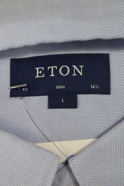 Eton Mens Blue Cotton Collared Long Sleeve Button-Up Shirt Size L