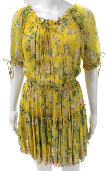 Hemant & Nandita Women Trapeze Yellow Off Shoulder Half Sleeve Dress Size L