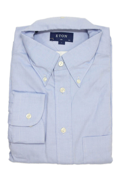 Eton Mens Collared Cotton Long Sleeve Blue Button Shirt Size L