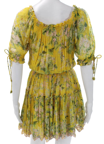 Hemant & Nandita Women Trapeze Yellow Off Shoulder Half Sleeve Dress Size L