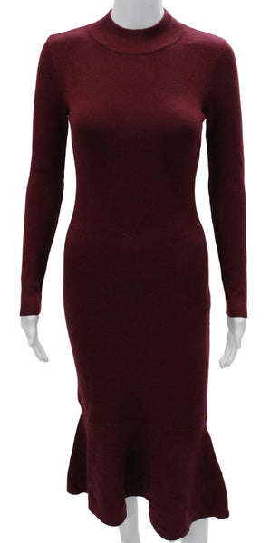 T Tahari Women Red Rayon Mock Neck Sweater Dress Long Sleeve Size XS