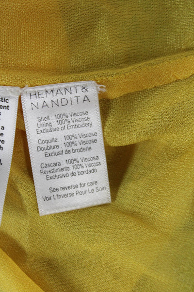 Hemant & Nandita Women Trapeze Yellow Off Shoulder Half Sleeve Dress Size L