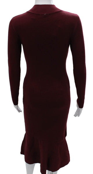 T Tahari Women Red Rayon Mock Neck Sweater Dress Long Sleeve Size XS