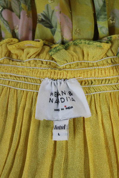 Hemant & Nandita Women Trapeze Yellow Off Shoulder Half Sleeve Dress Size L