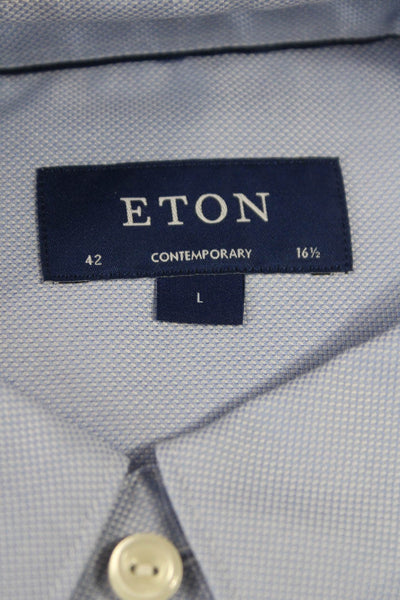 Eton Mens Collared Cotton Long Sleeve Blue Button Shirt Size L