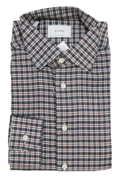 Eton Mens Plaid Collared Long Sleeve Cotton Button-Up Shirt Gray Size L