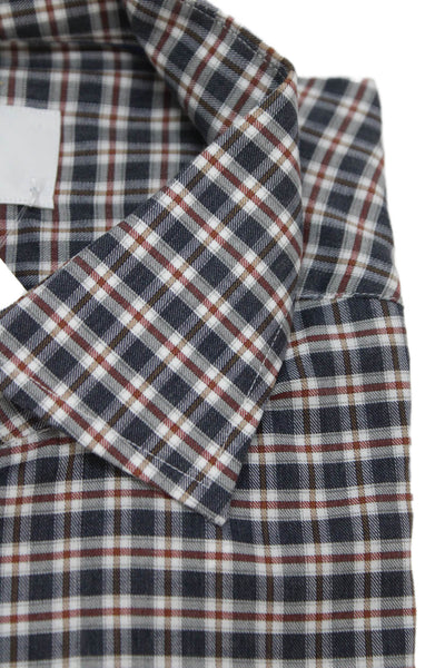 Eton Mens Plaid Collared Long Sleeve Cotton Button-Up Shirt Gray Size L