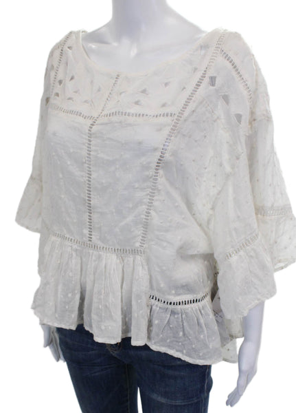Free People Womens Cotton Polka Dot Boat Neck 3/4 Sleeve Blouse Size S