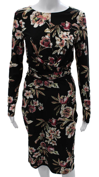 Rachel Rachel Roy Womens Black Floral Wrap Dress Long Sleeve Knee Length Size S