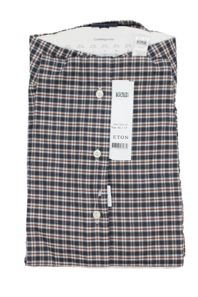 Eton Mens Plaid Collared Long Sleeve Cotton Button-Up Shirt Gray Size L