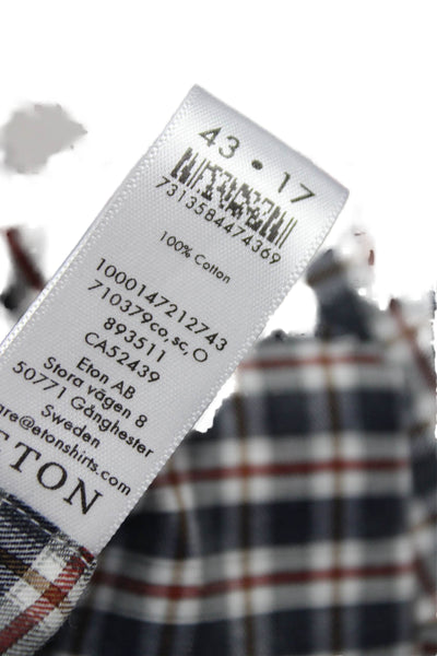 Eton Mens Plaid Collared Long Sleeve Cotton Button-Up Shirt Gray Size L
