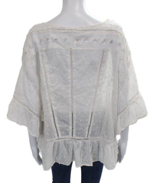 Free People Womens Cotton Polka Dot Boat Neck 3/4 Sleeve Blouse Size S