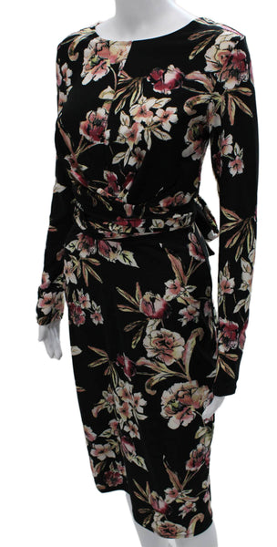 Rachel Rachel Roy Womens Black Floral Wrap Dress Long Sleeve Knee Length Size S
