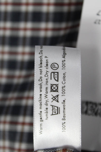 Eton Mens Plaid Collared Long Sleeve Cotton Button-Up Shirt Gray Size L