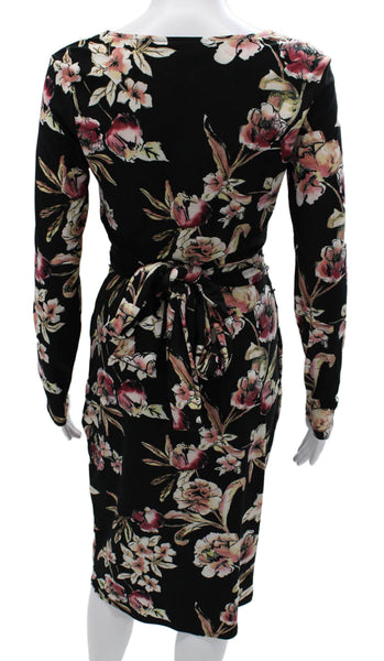 Rachel Rachel Roy Womens Black Floral Wrap Dress Long Sleeve Knee Length Size S