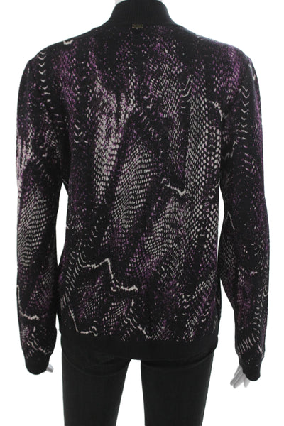 St. John Sport Women Full Zip Sweater Black Animal Print Size M