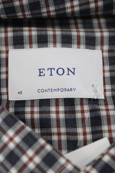 Eton Mens Plaid Collared Long Sleeve Cotton Button-Up Shirt Gray Size L