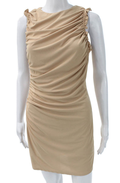 Zara Womens Bodycon Dress Beige Sleeveless Zip Round Neck Size M