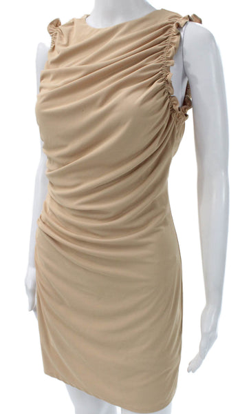 Zara Womens Bodycon Dress Beige Sleeveless Zip Round Neck Size M
