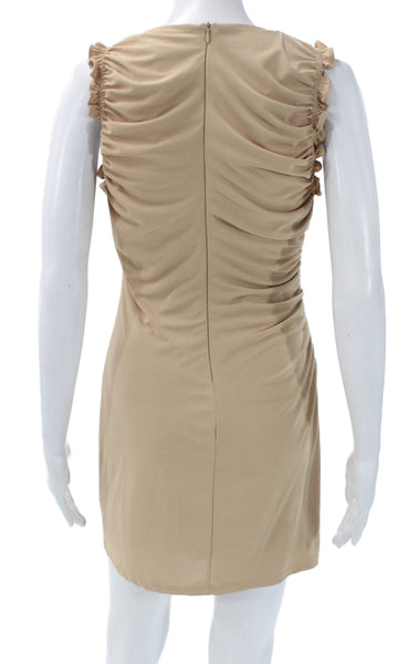 Zara Womens Bodycon Dress Beige Sleeveless Zip Round Neck Size M