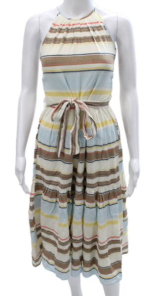 DKNY Women Sundress Halter Striped Multicolor Cotton Mid Calf Sleeveless Size 2