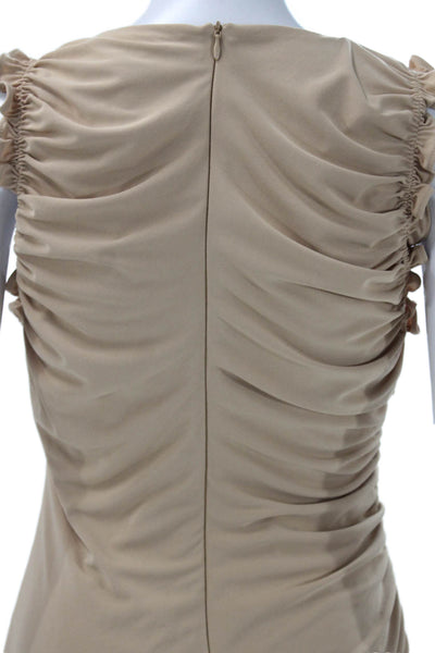 Zara Womens Bodycon Dress Beige Sleeveless Zip Round Neck Size M