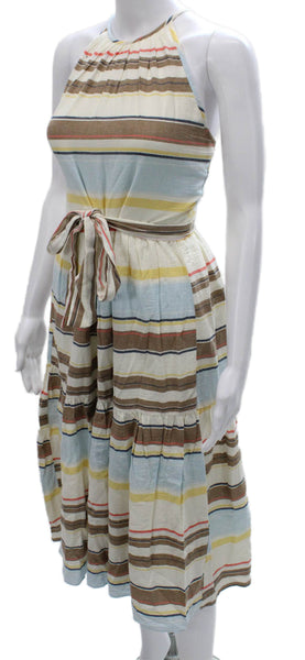 DKNY Women Sundress Halter Striped Multicolor Cotton Mid Calf Sleeveless Size 2