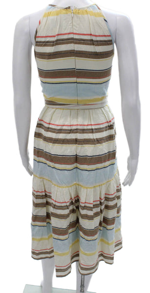 DKNY Women Sundress Halter Striped Multicolor Cotton Mid Calf Sleeveless Size 2