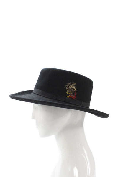 Designer Mens Feather Banded Fedora Hat Black