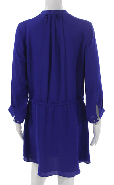 Babaton Womens Silk Shirt Dress Blue V-Neck Long Sleeve Button Size M