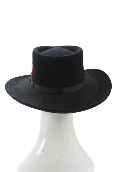 Designer Mens Feather Banded Fedora Hat Black