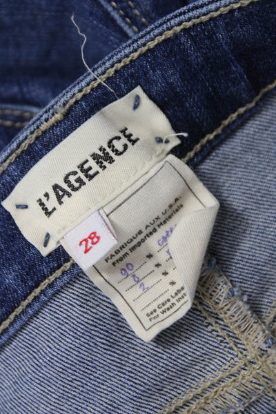 L'Agence Women Tie Dye Denim Shift Jeans High Rise Zip Multicolor Size 28