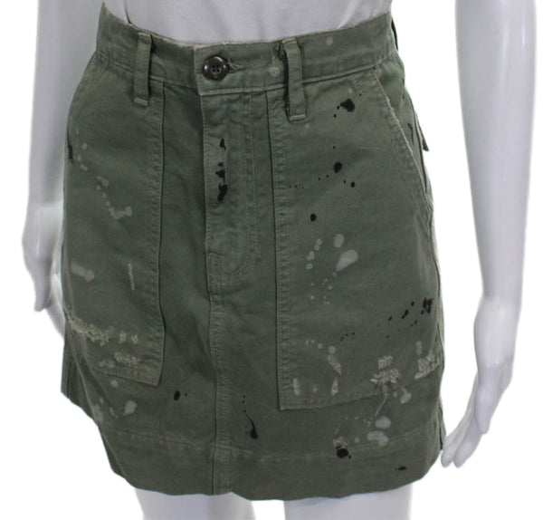 NSF Women Green Cargo Short Cotton Button Skirt Size 26