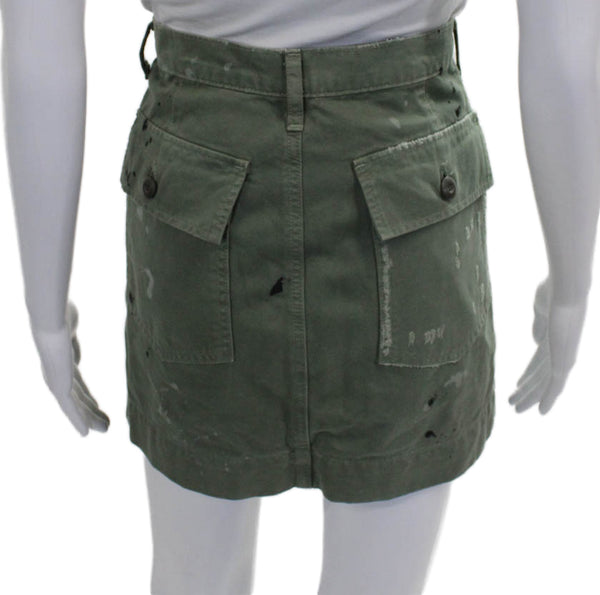 NSF Women Green Cargo Short Cotton Button Skirt Size 26