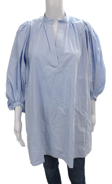 A Shirt Thing Women Tunic Blouse Collared 3/4 Sleeve Cotton Blue Size 0P