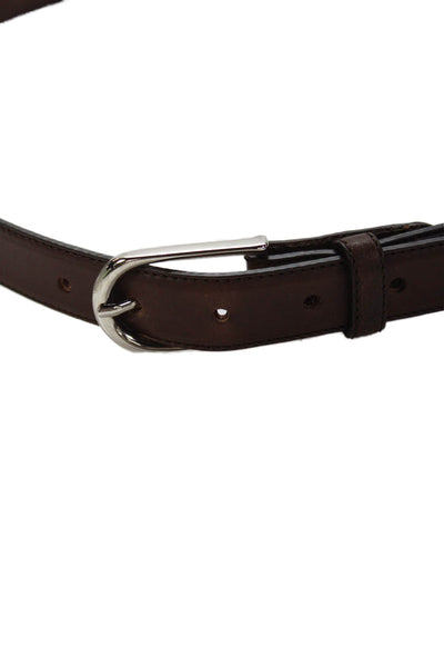Ralph Lauren Womens Leather Silver Tone Buckle Classic Belt Brown Sz 34