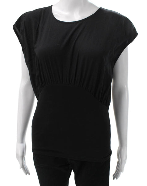 ATM Women Blouse Black Cotton Scoop Neck Short Sleeve Solid Size M