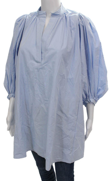 A Shirt Thing Women Tunic Blouse Collared 3/4 Sleeve Cotton Blue Size 0P