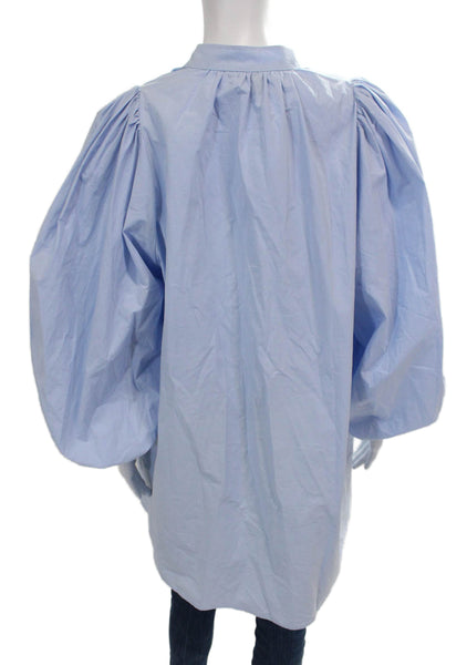 A Shirt Thing Women Tunic Blouse Collared 3/4 Sleeve Cotton Blue Size 0P