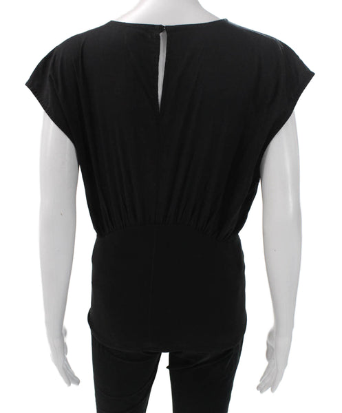 ATM Women Blouse Black Cotton Scoop Neck Short Sleeve Solid Size M