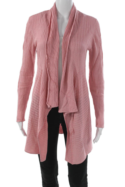 St. John Women Wool Pink Striped Collared Long Sleeve Cardigan Size S