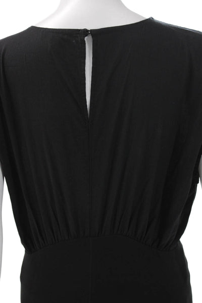 ATM Women Blouse Black Cotton Scoop Neck Short Sleeve Solid Size M